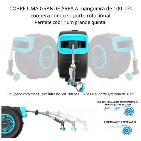 GardenHouse - Mangueira Externa Com Enrolador Retrátil, trava e Suporte Giratório 180 - ⚠️ Últimas unidades em cada tamanho